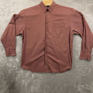 Haggar Men's L Red Check‎ Long Sleeve Button Up Shirt Wrinkle Resistant